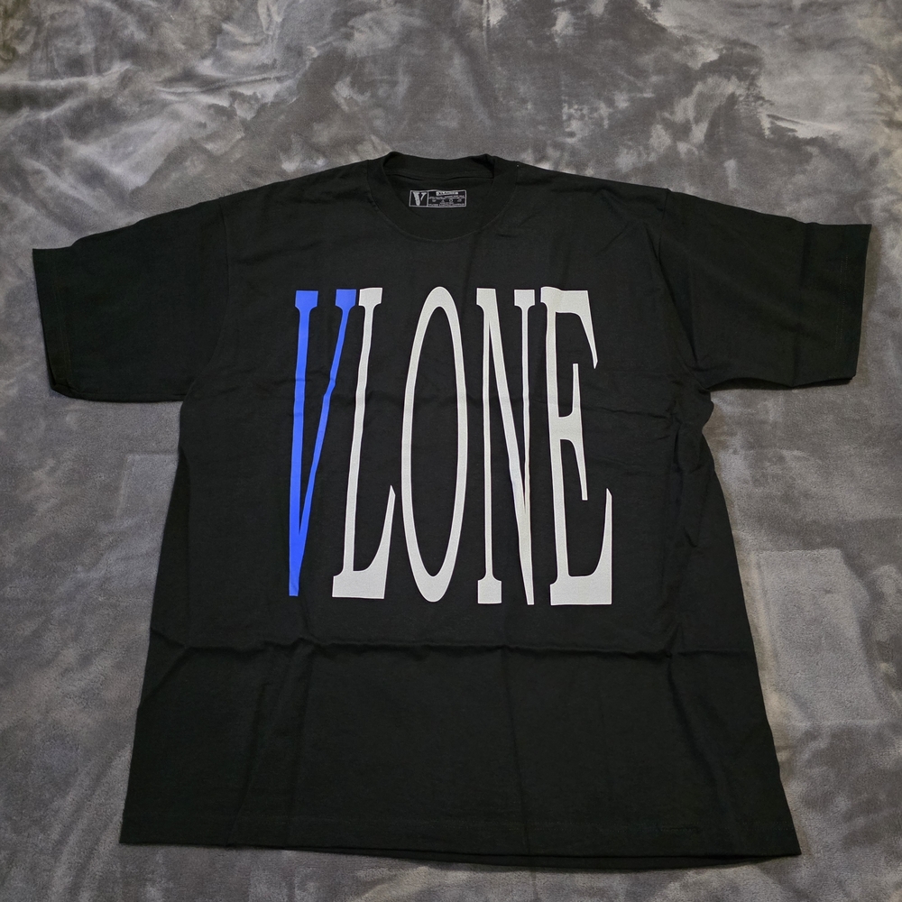 VLONE Black T-Shirt with Blue and White Logo